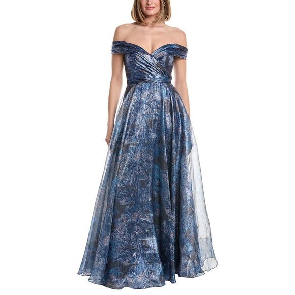 Rene Ruiz WomensOff-The-Shoulder Metallic Gown Gray